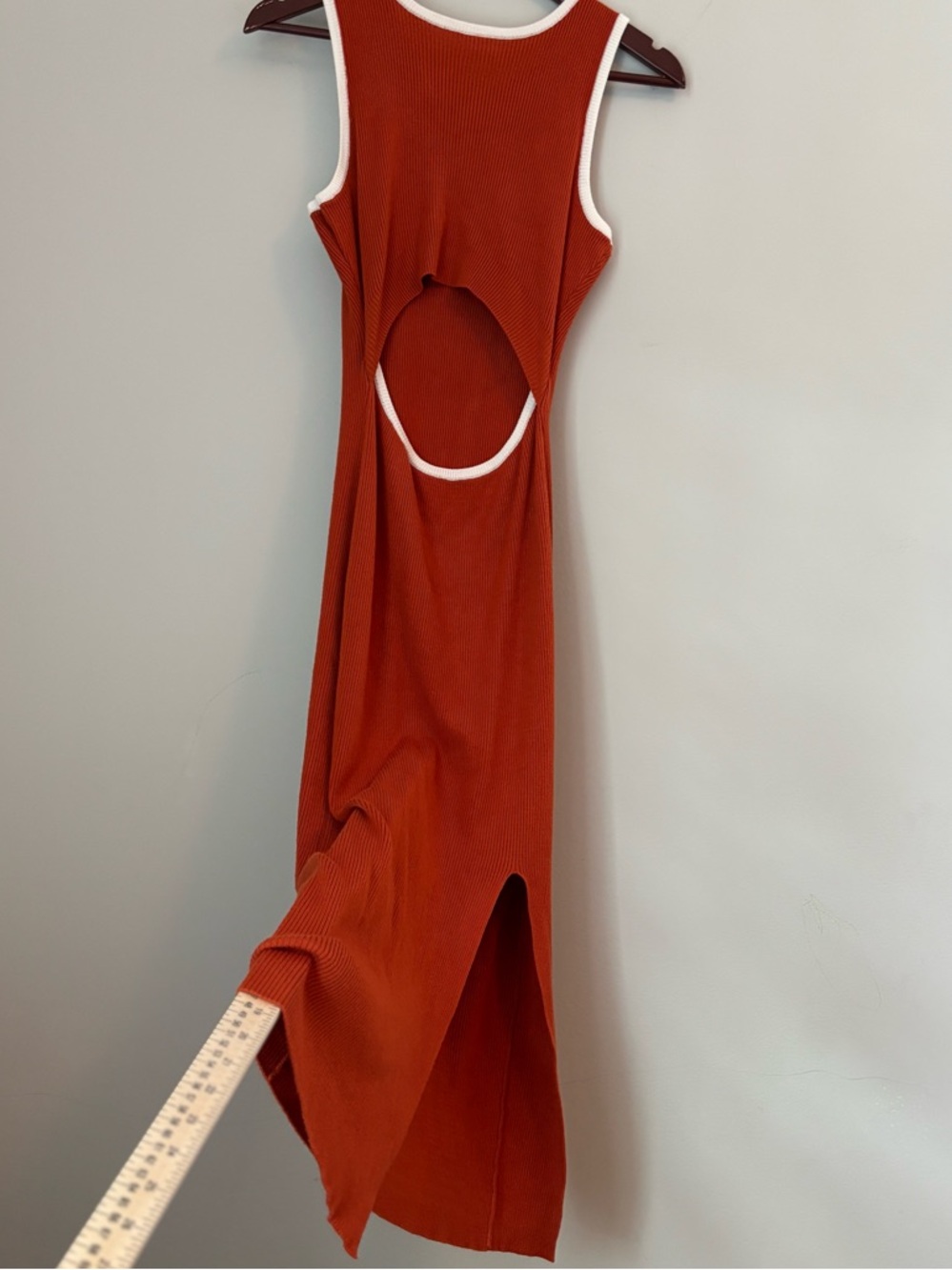 L Stardust Orange Ribbed Bodycon Midi Dress - Lt Color Block, Key Hole on Back - Picture 4 of 7